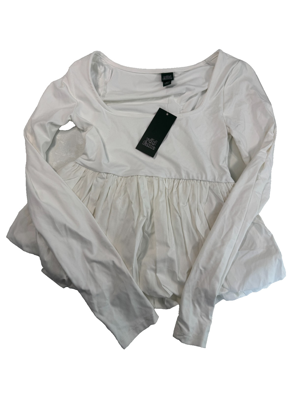 Wild Fable White Bubble Hem Long Sleeve Top Women's XS Square Neck NWT